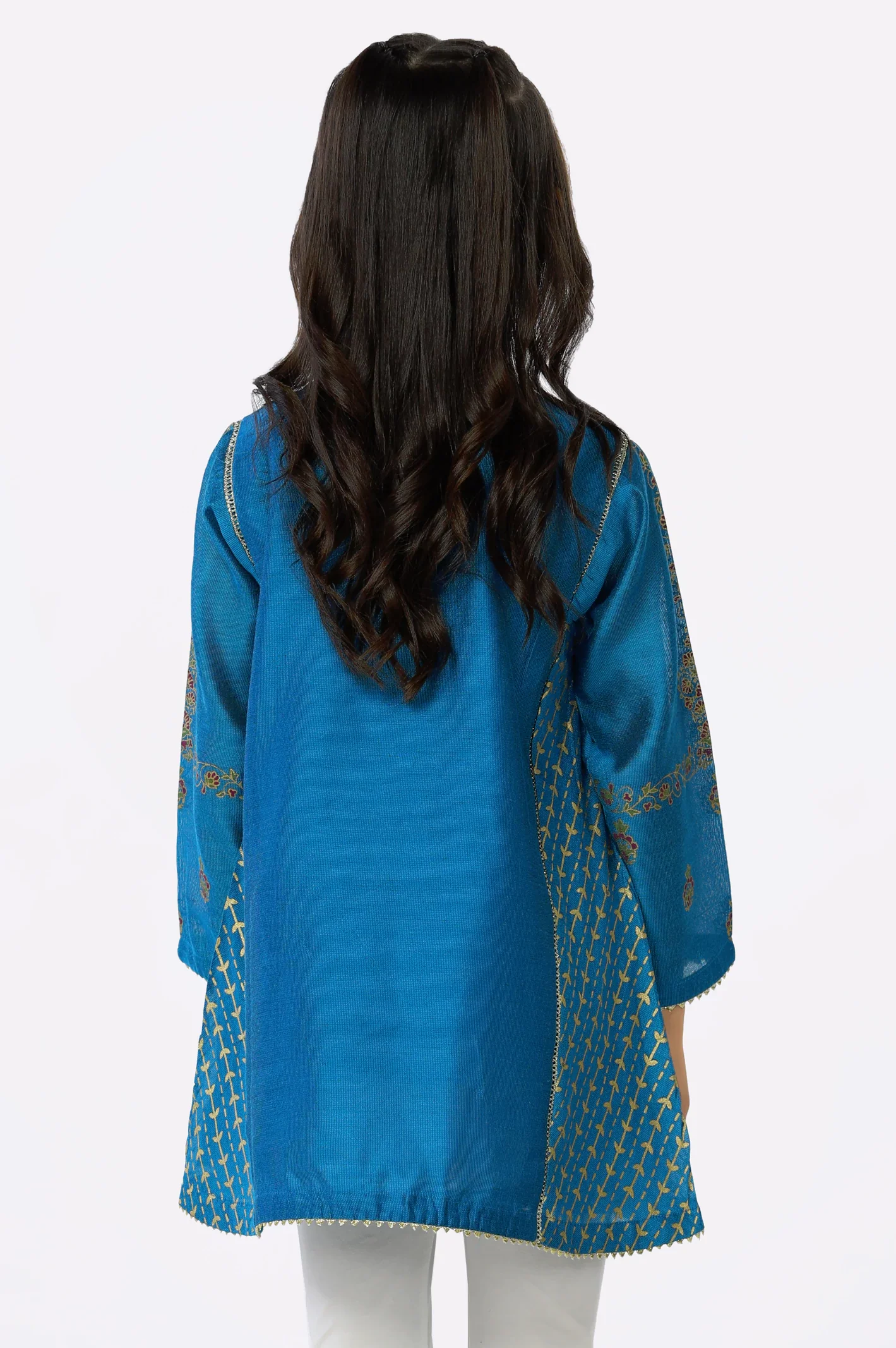 Blue Khaddi Net Block Printed Girls Kurti - Image 4